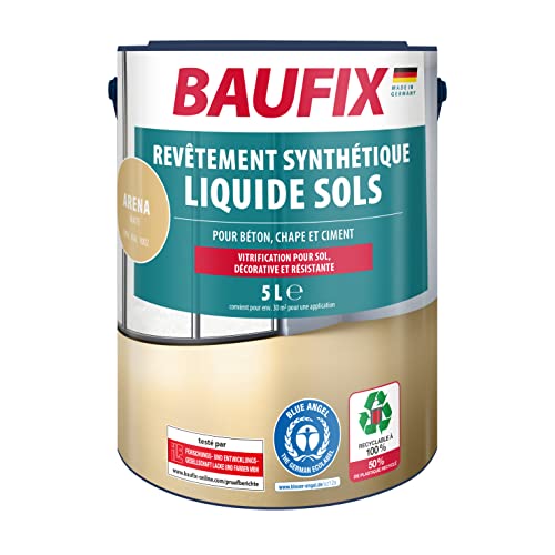 Baufix Revêtement synthétique liquide Sols arena, mate, 5 litres, Peinture sol & béton, Peinture respirante pour intérieur et extérieur, pour béton/chape/ciment