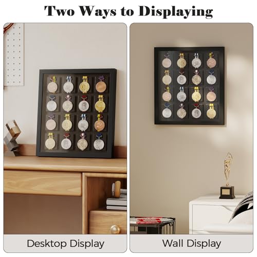 Image of 16 Medals 3D Large Medal Display Case, 19x17.5 Inch Medals Display Case Shadow Box Frame with 98% UV Protection Glass Cover for Runners Marathon Triathlon Soccer Gymnastics All Sports