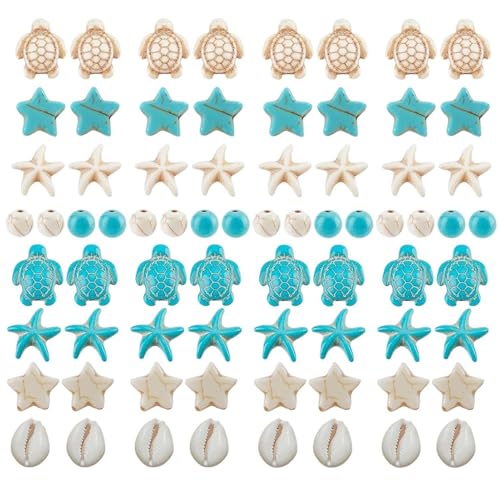 Cwpfvqa 1 Paquete De Conchas Para Pintar, Pulsera De Cuentas, Kit De Bordado De Cuentas, 8 Piezas, Turquoise Blue , Concha, Estrella De Mar, Cinco Puntas, Pequeño