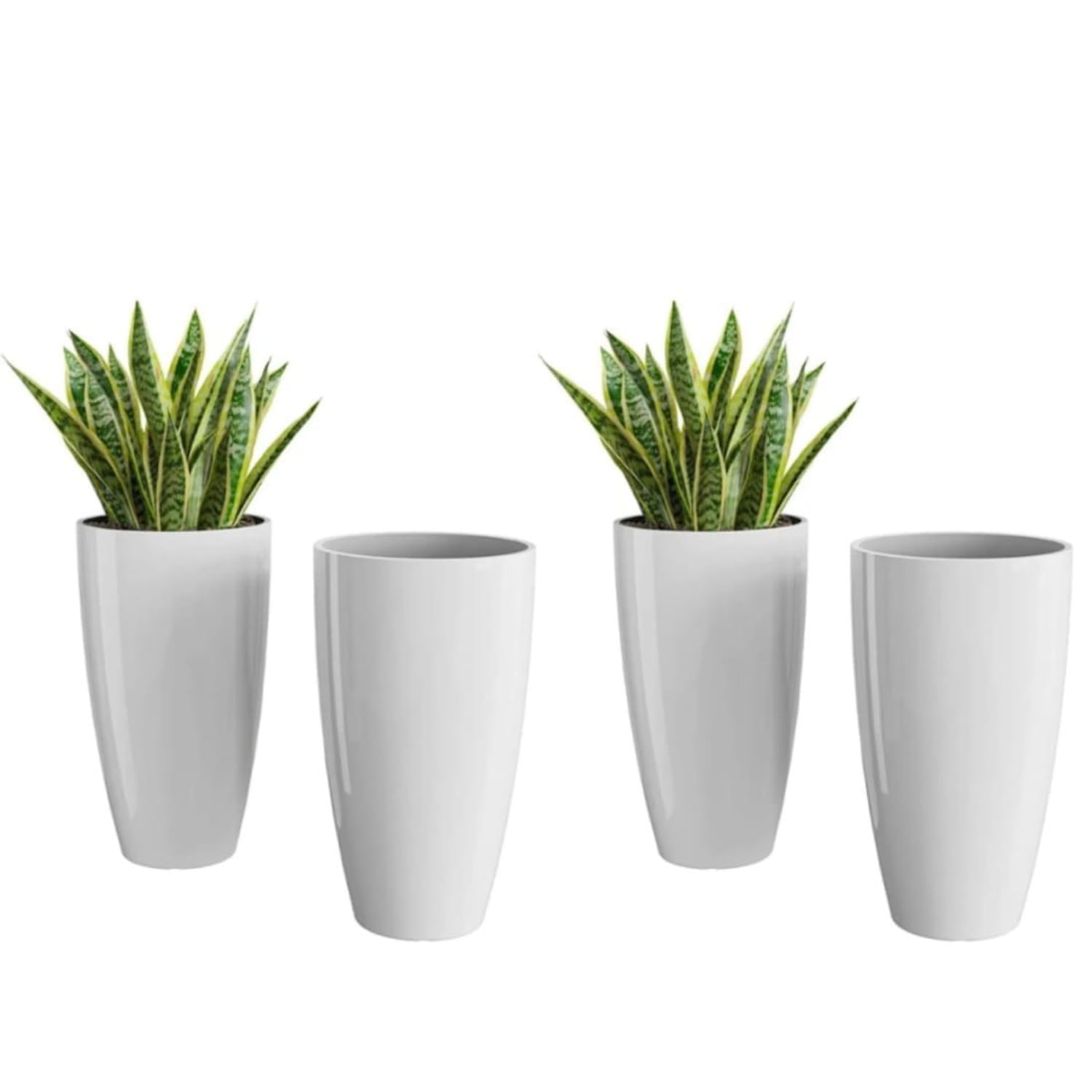 Plants Points Plastic Tower Pot Plant14 Inch Flower Pots For Home Office Garden Balcony Plant Container Set (Pack Of 4, White) (B0DDQLQSVJ) Amazon Price History, Amazon Price Tracker