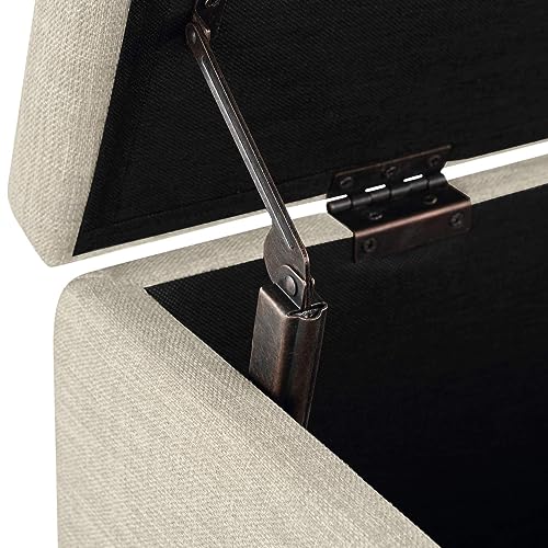 Image of Amazon Basics Upholstered Storage Ottoman Bench with Soft Close Lid, Child-Safety Hinge, No Assembly Required, 35.5 inchW x 16.5 inchD x 17 inchH, Beige