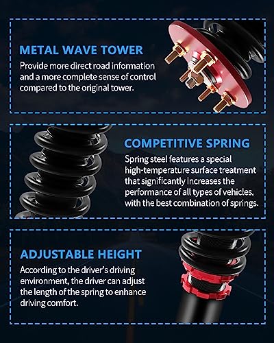Eccpp Coilover Struts Spring Shocks Assembly Adjustable Strut Shock Suspension Full Set Fit For 2001-2003 For Acura Cl / 1999-2003 For Acura Tl / 1998-2002 For Honda Accord #TOP3