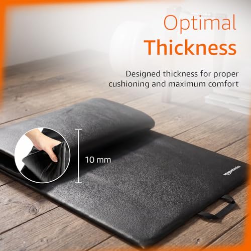 Image of Amazon Basics Leatherette Yoga Mat | 10 mm Thick Cushioned Support | Non-Slip Raxine Surface | Lightweight & Durable | Easy to Clean | Floor Protection | Ideal for Yoga, Pilates & Floor Workouts | Black