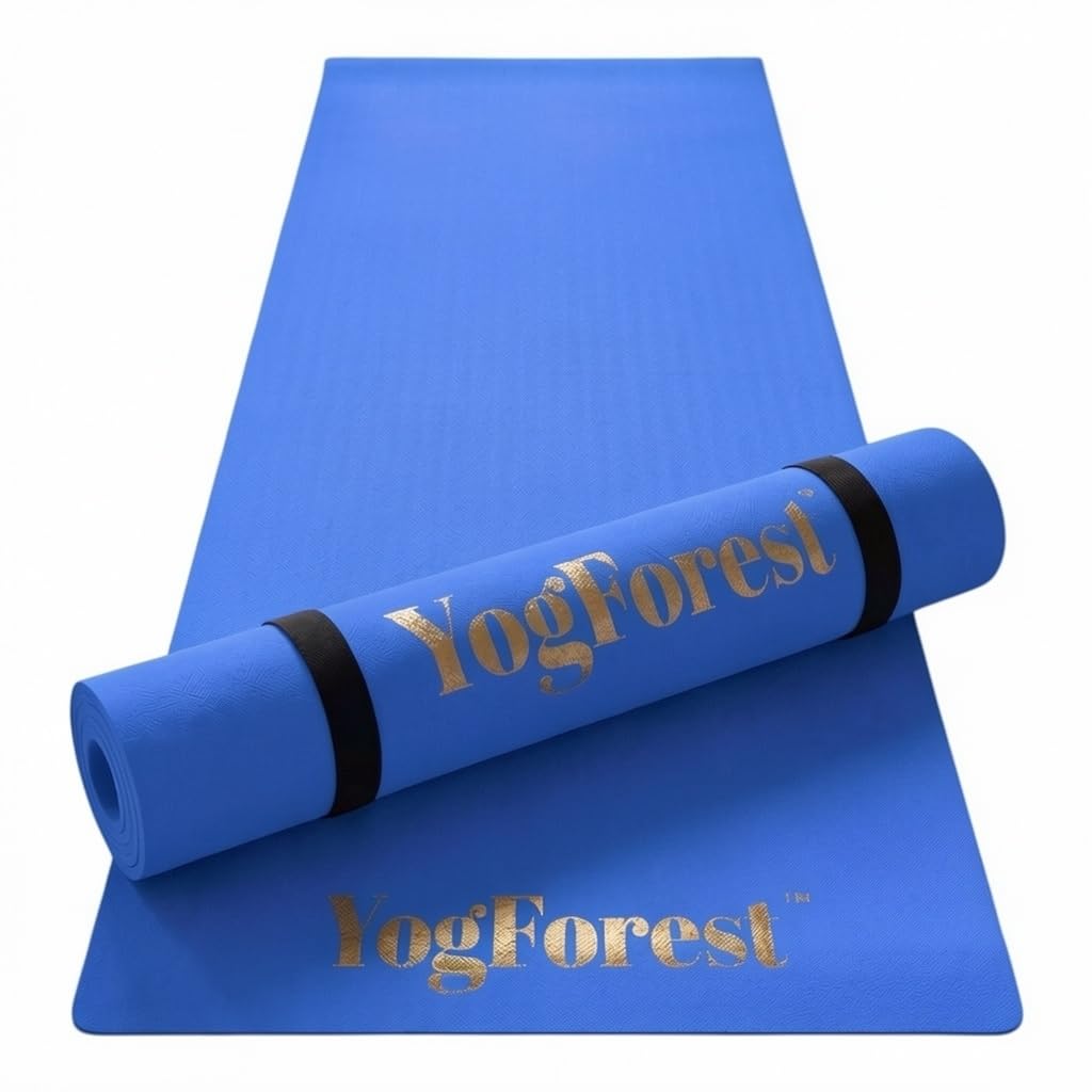 Extra Long 4mm TPE Yoga Mat – Premium Anti-Slip Grip, Anti-Skid, Soft Cushioned Fitness Mat with Carrying Strap - Multicolor (Blue)-image-41