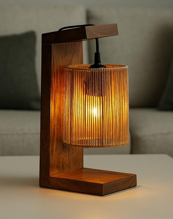 Image of Ikari Homes Vintage Table Lamp I Indonesian Rattan Cane with Braided Wire I Boho Table lamp for Bedroom /Living Room /Office Desk /Restaurants - (Twisted Raffia)