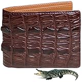 Dark Brown Mens Alligator Leather Bifold Wallet Passcase Crocodile Tail Premium Large Capacity Billfold Wallet RFID Blocking Handcrafted By Vietnamese VINAM-101