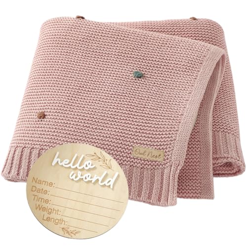 Image of OWL NEST Baby Blanket - Receiving Blanket - 100% Cotton - Knitted Blanket - Stroller, Crib, Newborn Blanket - Swaddling Blanket - Spanish Blanket - Woven Blanket - Unisex Cozy Blanket (Pink)