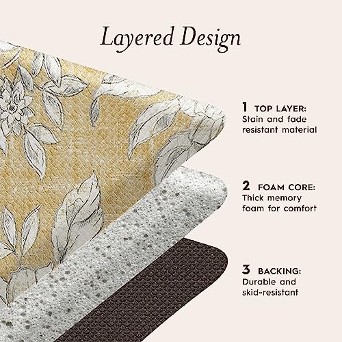 Laura Ashley - Anti-Fatigue Kitchen Mat, Iris Floral Design, Stain, Water & Fade Resistant, Cooking & Standing Relief, Non-Slip Backing, 2 Piece Set, Tawny Yellow by Laura Ashley - Image 3