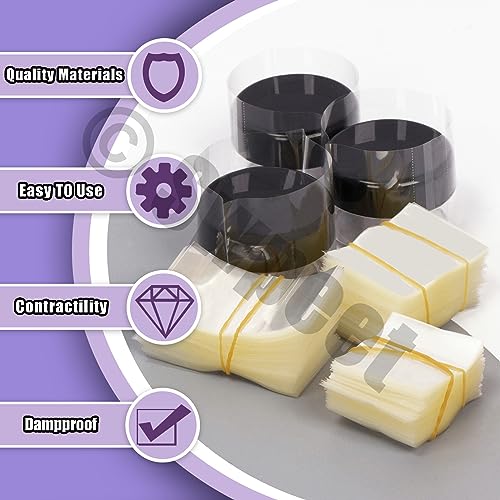 Image of Swpeet 1200Pcs 6 Sizes 1.37 inch 1.5 inch 1.8 inch 1.9 inch 2.2 inch 2.4 inch Clear PVC Heat Shrink Wrap Bottle Shrink Bands Assortment Kit, Perforated Bottle Shrink Bands Perfect for Bottles, Jars, Cans and Tin Lip Gloss