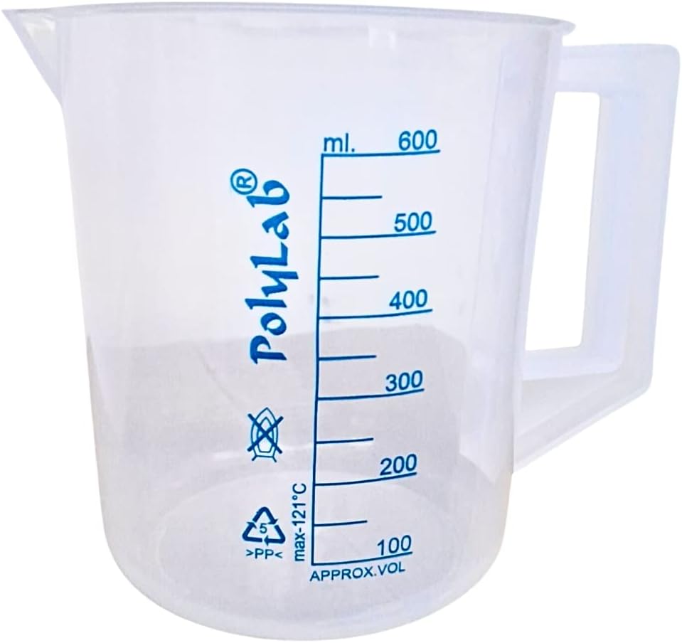 AANIJ® Printed Plastic Measuring Jug 600 ml Pack of 1 Beaker with Handle, Molded in Polypropylene - Screen Printed Graduations, Spout & Handle for Easy Pouring