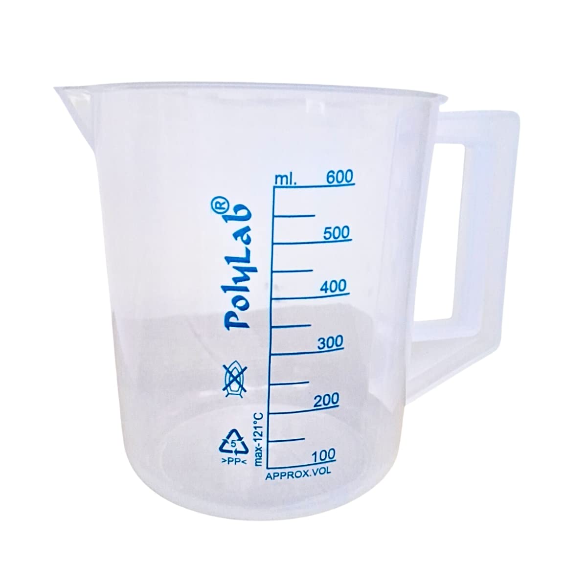 AANIJ® Printed Plastic Measuring Jug 600 ml Beaker with Handle, Molded in Polypropylene - Screen Printed Graduations, Spout & Handle for Easy Pouring (600 ml, Pack of 1)