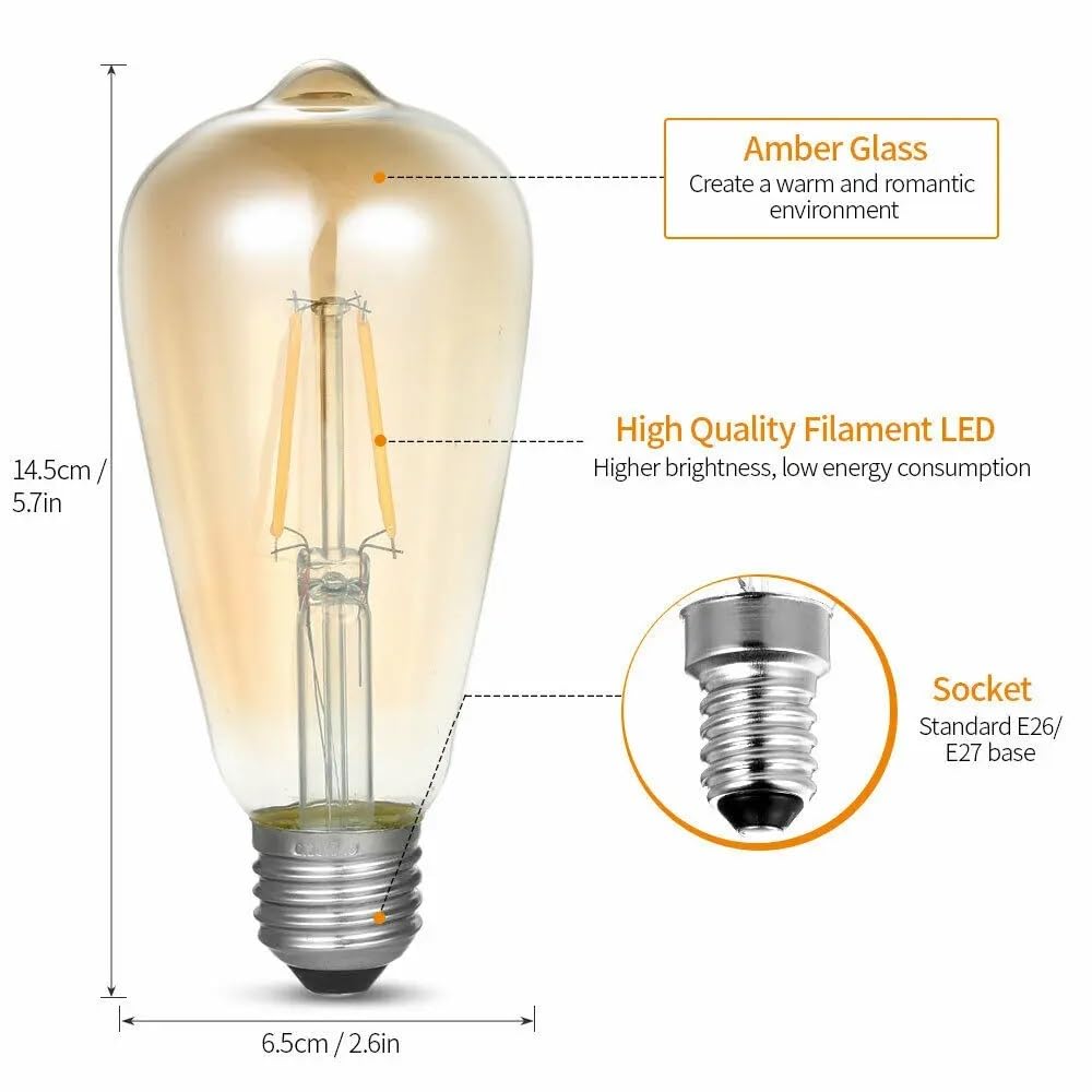 Oświetlenie wewnętrzne AC110V E27 ściemniane żarówki LED z lampą COB Żarówka LED Edison 4/6/8W 60 W E27 ze szklaną kulką retro ST64