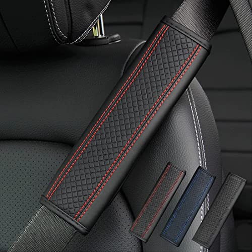 Seat Belt Cover AUTOXBERT 1 Pcs Car SeatBelt Covers PU Leather Seat belt Strap Cover Soft and Comfortable Seatbelt Harness Pads (Red