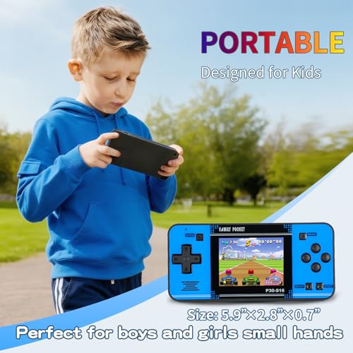 Handheld Game for Kids -Preloaded 220 Retro Video Games, Portable Gaming Player with Rechargeable Battery 3.0" LCD Screen, Mini Arcade Electronic Toy Gifts for Boys Girls (Black+Blue) - Image 4