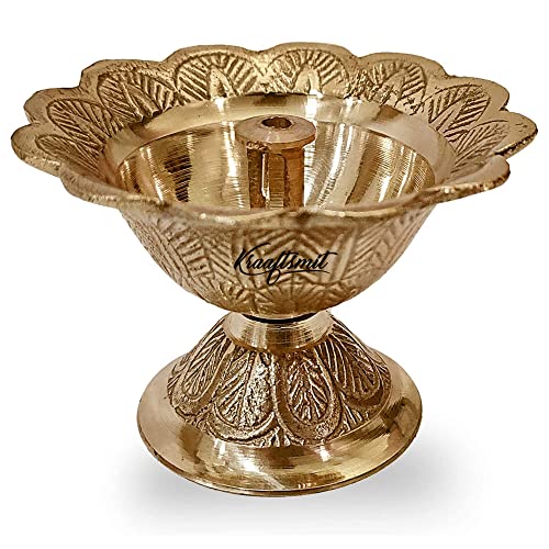 Kraaftsmit Diya/Diwali/Deepawali Diya en laiton en forme de fleur gravée pour décoration Puja/Pooja Accessoires pour la maison et le temple Cover