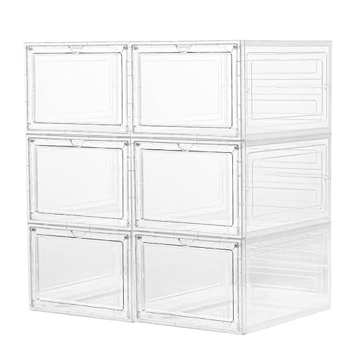 Kenyatta Shoe Storage,6 Pack Shoe Boxes Clear Plastic Stackable,Shoe Organize,(Black) For Sneaker Display,Easy Assembly,Fit Up To Us Size 12(13.4”X 10.6”X 7.4”), (Clear) #TOP27