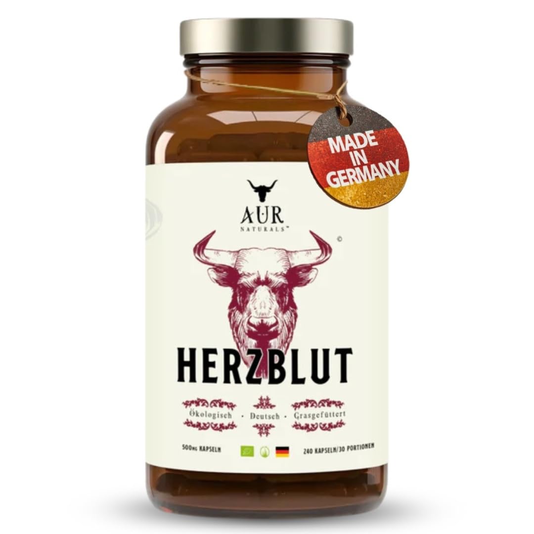 Rinderleber & Rinderherz Kapseln Bio – 240 Kapseln von Weiderindern aus Deutschland | Grasgefüttert & ökologische Haltung I Organ-Supplement für Energie, Leistung & Blutbildung I AUR Naturals