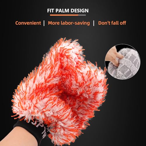 SPTA Microfiber Car Wash Mitt, 3Pcs Car Sponge Glove Wrapped in Soft, Plush Fiber Cloth Material, Safe Washing with Any Car Soap, Bucket, Foam Gun, Foam Cannon, Other Cleaning Supplies by SPTA - Image 5