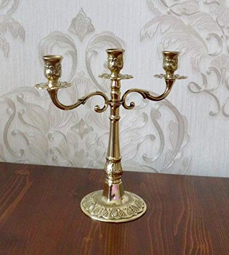 Artissimo Messing Kerzenständer Kerzenleuchter 3 flammig Gold 24cm Massiv Kandelaber