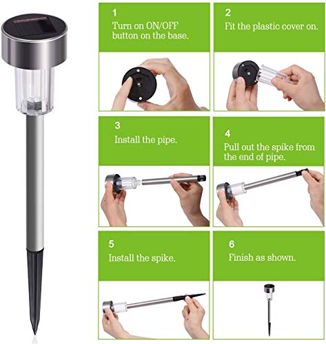 Solar Lights Outdoor, 12Pack Outdoor Solar Lights - Waterproof, Stainless Steel Solar Garden Lights, LED Solar Powered Pathway Lights Landscape Lighting, Perfect for Lawn, Yard, Driveway & Walkway - Thumbnail 4
