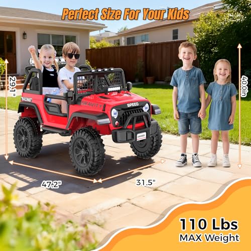 Hikole 24V 2 Seater Ride On Car for Kids with Remote Control, 4X4 400W XL Power Truck Wheels with 20