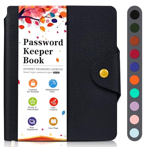 BLESWIN Libro Delle Password con Schede Alfabetiche, Piccolo Taccuino delle Password per il Computer e L'accesso ai Siti Web con Indirizzo Internet, Libro Delle Password per Uomini e Donne (Nero
