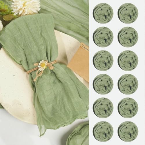 120 Pack Sage Green Cheesecloth Napkins, 20x20 Inch Wrinkled Gauze Dinner Napkins Rustic Cotton Linen Table Napkin for Wedding, Bridal Shower, Baby Shower, Boho Decor