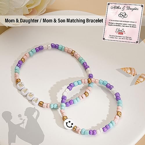 First Day of School Gifts Matching Bracelets for Women Girls Mother and Daughter Beaded Bracelet Multicolor Bead Stretch Back to School Gift I Love You Engraved Christmas Birthday Jewelry
