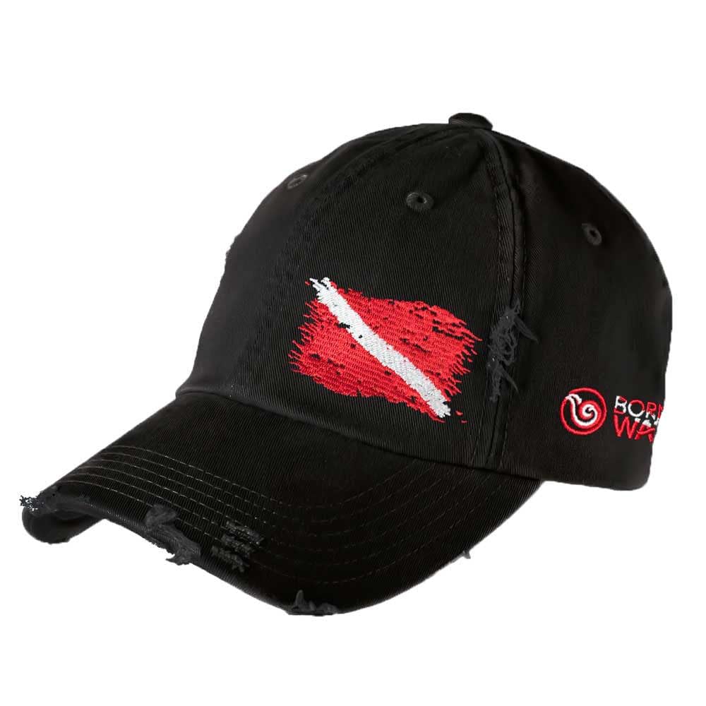 Born of WaterScuba Dive Flag Distressed Hat: Mens Low Profile Hat