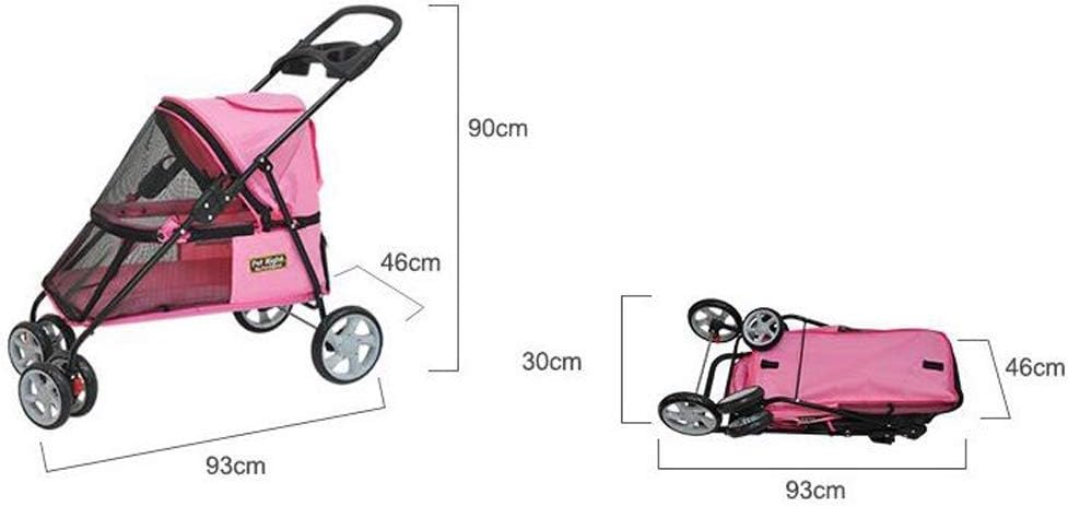 Pet Stroller Dog Stroller One-Click Folding Pet Travel Carrier with Removable Liner Storage Basket Breathable Mesh (Color : Red) (Red) (Red)