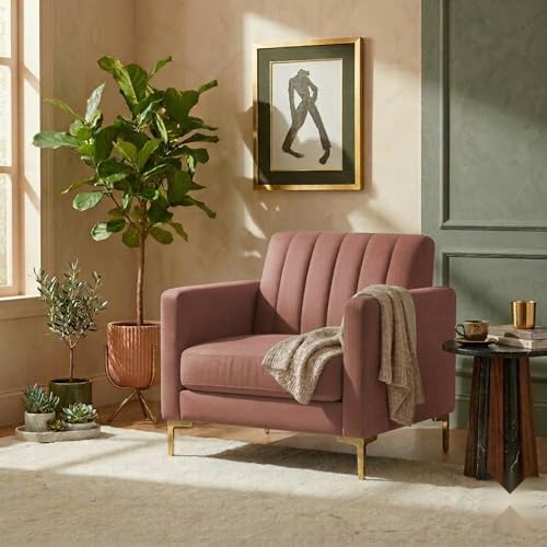 Image of 1 Seater Velum Fabric Sofa Set for Living Room, Modern Design with High Density Foam, Solid Wood Frame, Ergonomic Comfortable Seating for Home & Office (Baby Pink, 1 Seater) | Soft foam comfort