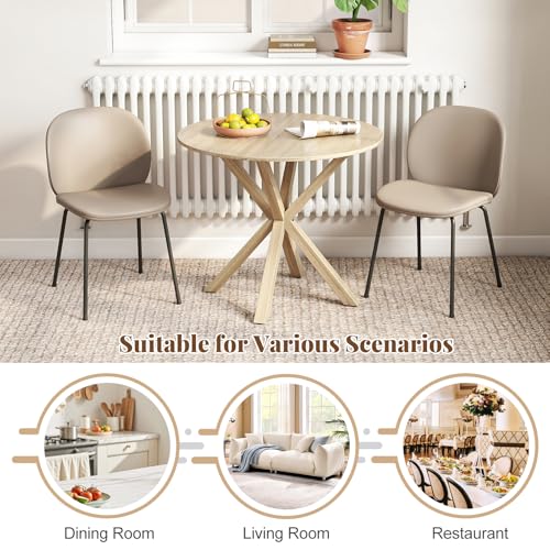 Image of Giantex 36 inch Round Dining Table for 4, Farmhouse Kitchen Table with Rubber Wood Legs, Adjustable Foot Pads, Dining Room Tables for Dinette, Small Space, Dinner, Living Room, Restaurant, Oak