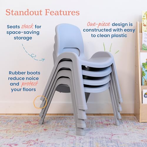 Image of ECR4Kids Plastic Stackable SitRight Chair, 11in, Classroom Furniture, Light Grey, 4-Pack