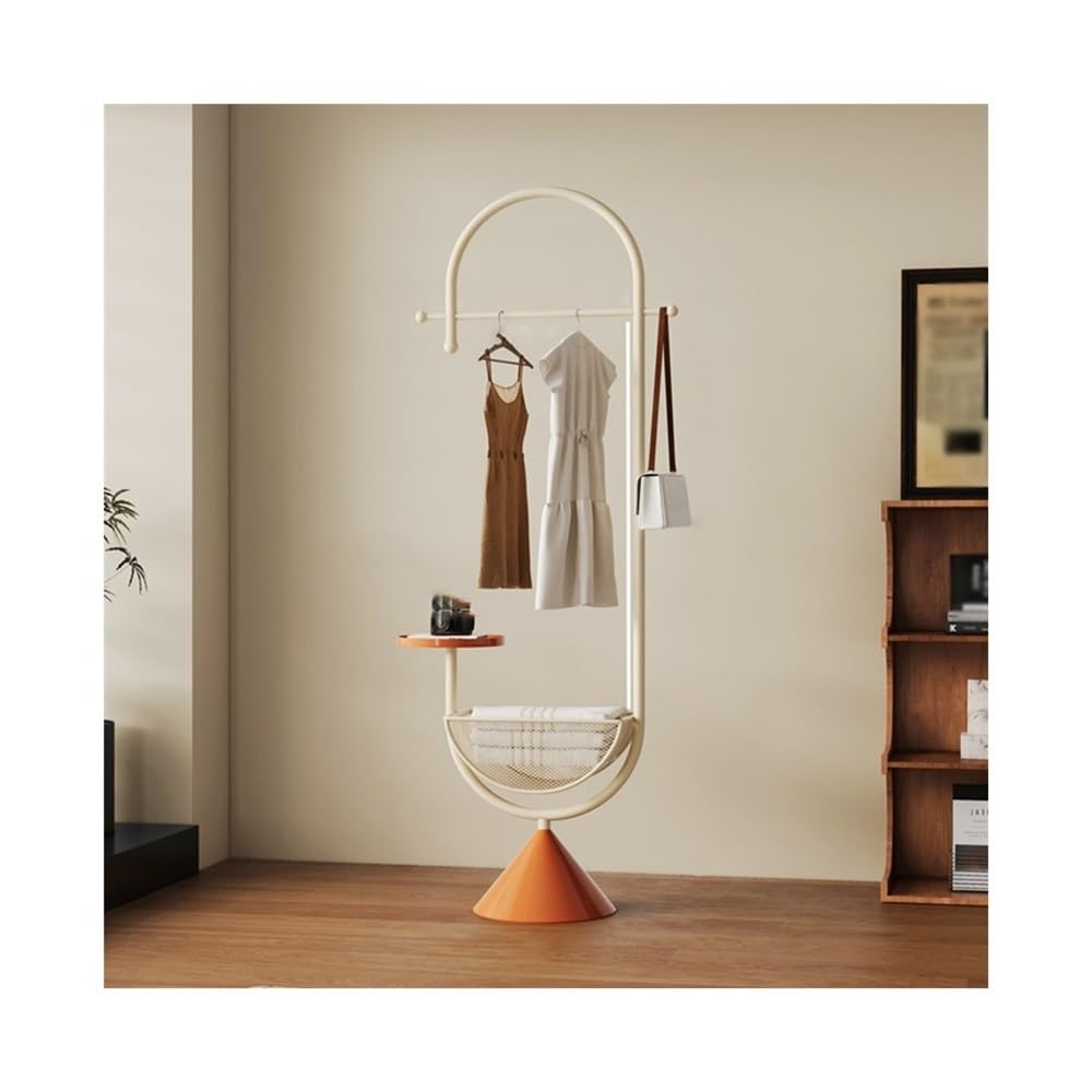 DFHS46JK Hat Rack Indoor Clothes Hanger Entrance Storage Floor Small Room Creative Vertical Coat Rack for Office(Creamy White+Orange)