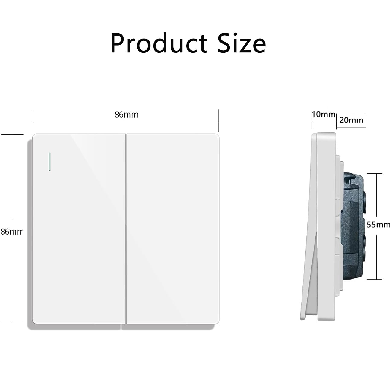 ZFQ Big Rocker Button Switch White Wall Panel Electrical Double Light Switch, 2 Gang 1 Way, 10A 250V - Image 4