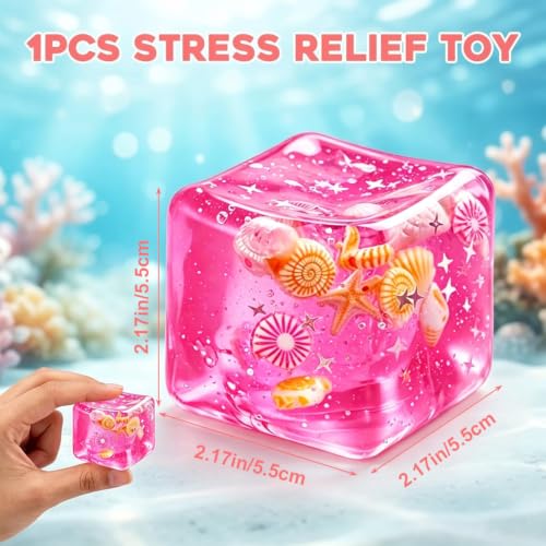 Image of ZIBUYU 5cm Ice Cube Squishy Stress, Sensory Fidget Tool with Marine Shells