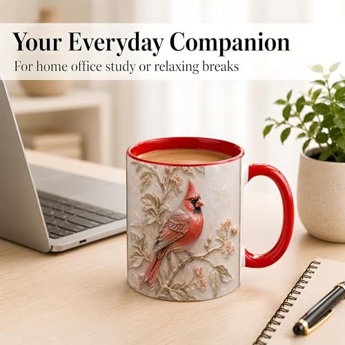 Taza de café cerámica roja con diseño de pájaro miniatura 5