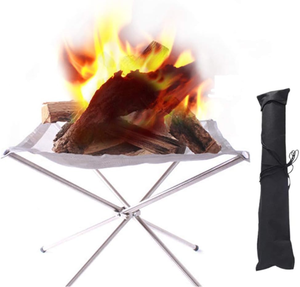 Portable Outdoor Fire Pit Camping Collapsing Steel Mesh FirePlace Folding Wood Burning Stove with Carry Bag