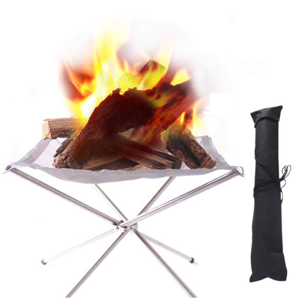 Portable Outdoor Fire Pit Camping Collapsing Steel Mesh FirePlace Folding Wood Burning Stove with Carry Bag