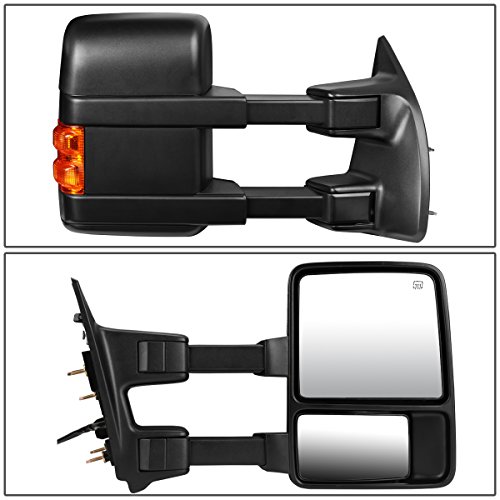 Image of Auto Dynasty Passenger Right Rear View Side Towing Mirror - Manual Telescoping | Power Adjust | Heated Glass | Amber LED Turn Signal - For Ford F250 F350 F450 F550 Super Duty 08-16, Texture Black