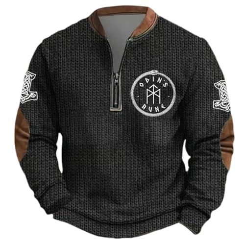 Camiseta informal de manga larga para hombre, sudadera medieval vikinga, camisa sin sombrero, manga larga, cuello en V, parte superior cómoda para el día a día, Negro , L
