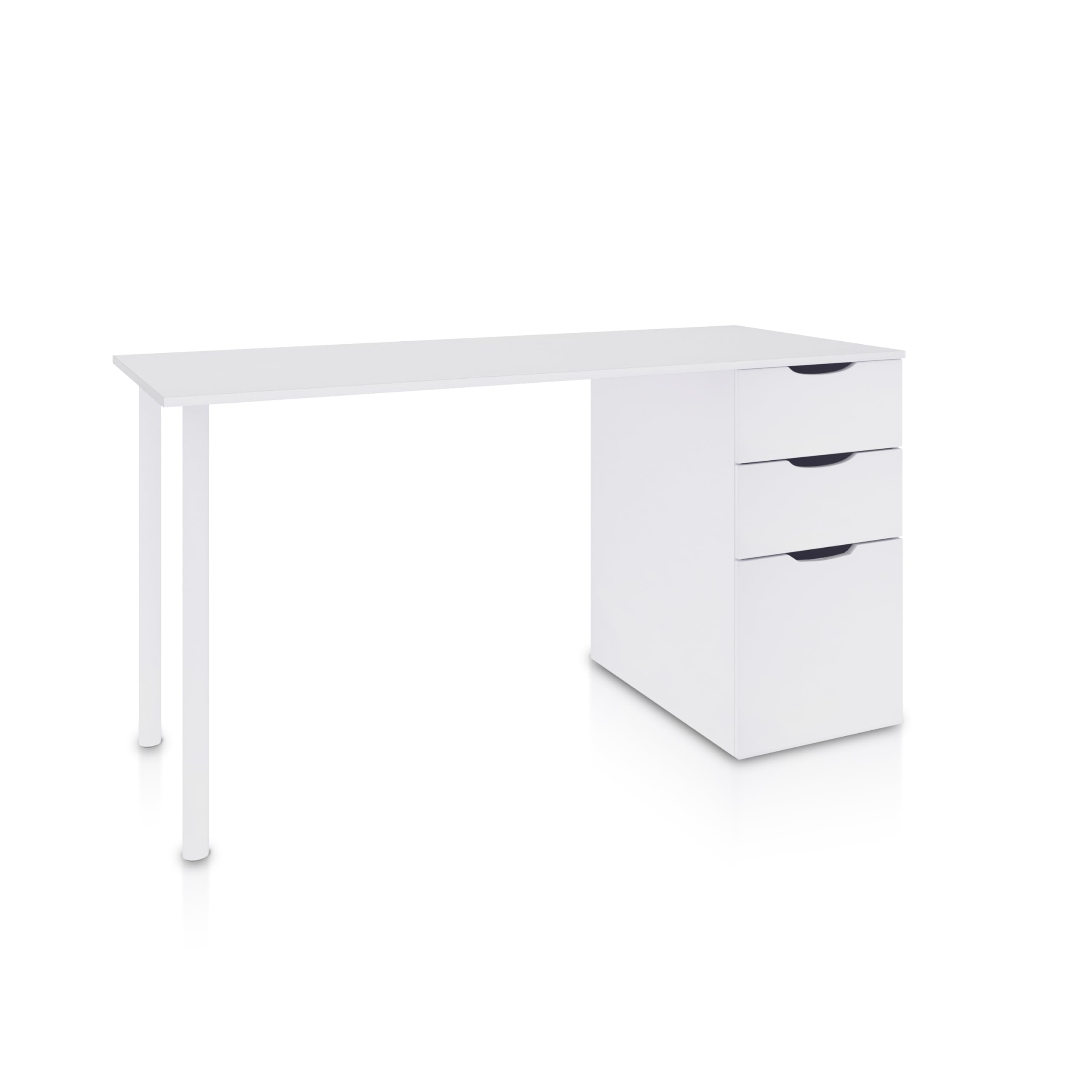 duehome | Mesa Ordenador Reversible con 2 Cajones y 1 Puerta, Mesa Despacho, Escritorio, Modelo Luma, Acabado en Color Blanco Artik, Medidas: 138 cm (Ancho) x 60 cm (Fondo) x 74 cm (Alto)