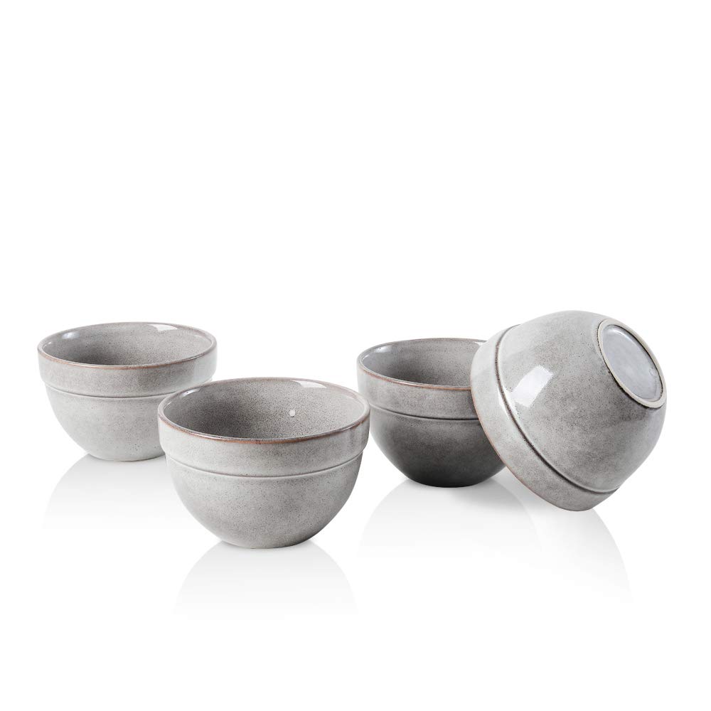 KOOV Porcelain Large Soup Bowl Microwave Safe, 26 Ounce Cereal Bowl, Ceramic Bowls For Oatmeal, Noodle, Breakfast Bowl, Baking Bowl Reactive Glaze Set of 4 (Variable Grey)
