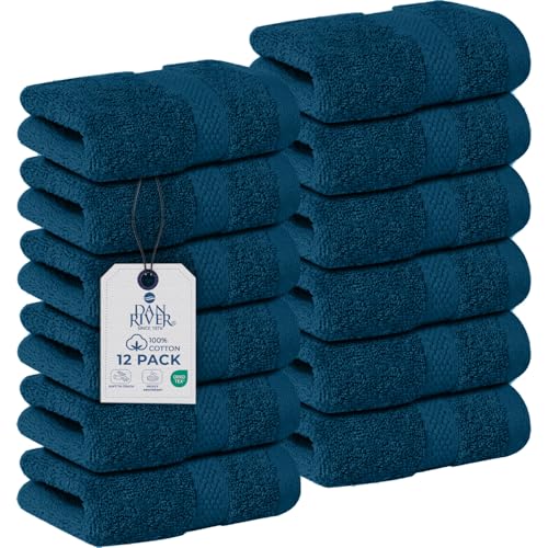 Image of DAN RIVER 12-Pack Premium 100% Cotton Blue Opal Face Towels for Bathroom - Reusable Face Wash Cloths for Showering 12x12 Inches - 550 GSM Super Soft & Absorbent Luxury WashCloths for Body, Spa & Gym