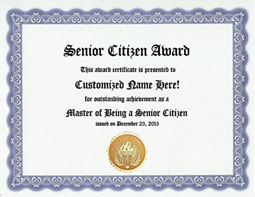 Premio a la tercera edad certificado personalizado de premio a la vejez para ancianos, ancianos, jubilados, jubilados o jubilados regalo de mordaza disponible en Yaxa Guatemala