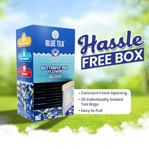 Image of BLUE TEA - Assorted Herbal Tea - (Butterfly Pea, Hibiscus, Chamomile) - 25 Tea Bags (Pack of 3) Plant Based | MANAGE WEIGHT | HELPS IN BLOOD SUGAR & SLEEP |Single Tear Tea Box | Easy Pull Sachets