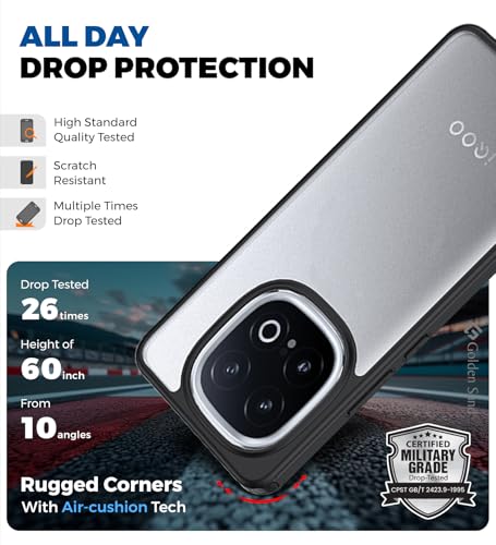 Image of Golden Sand for iQOO 13 5G - Rugged Frosted Semi Transparent PC Shock Proof Slim Back Case for iQOO 13, Black