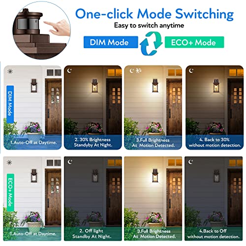 Image of VIANIS Outdoor Motion Sensor Lights for House Oil-Rubbed Bronze, Aluminum | Tempered Ripple Glass, E26, Waterproof Porch Lights Fixture Wall Mount for House, Dimmable Wall Lantern for Garage Entrance