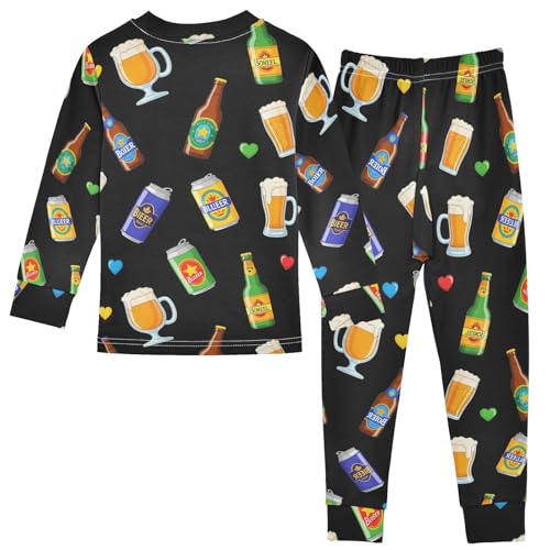 Pajama Sets Long Sleeve Beer Bottles and Glasses Pattern Soft Comfy Sleepwear 2 Piece PJS 3-8T3