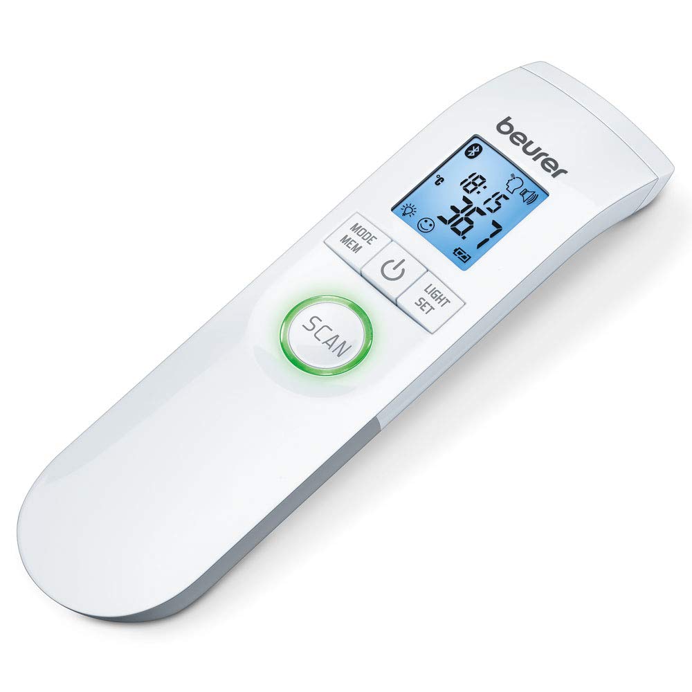 Beurer PO 60 Pulsioxímetro con Bluetooth, medición de la saturación de oxígeno y de la frecuencia cardíaca + FT 95 Bluetooth®, Termómetro clínico de infrarrojos sin contacto con innovadora